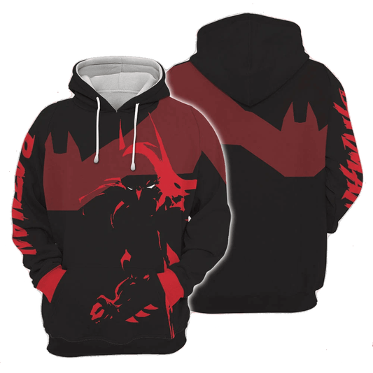 Batman Hoodie Dc The Batman Silhouette Art Hoodie Black Red Unisex - Cozy Hoodie For Cold Weather