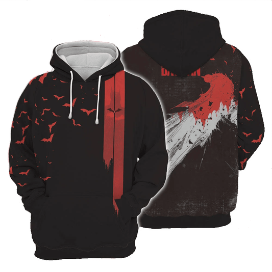 Batman Hoodie Dc The Batman Bats Pattern Hoodie Black Red Unisex - Cozy Hoodie For Cold Weather
