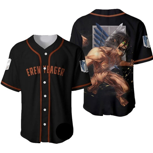 Attack on Titan Baseball Jersey Eren Yeager Titan Form Attack on Jersey Shirt Black Unisex Adult New Release