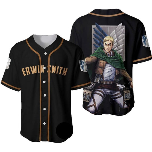 Attack on Titan Baseball Jersey Erwin Smith Attack on Titan Jersey Shirt Black Unisex Adult New Release