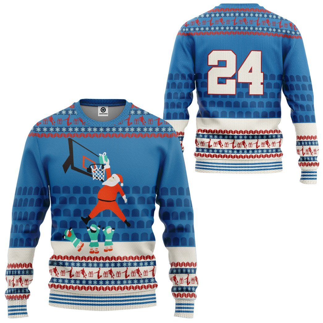  24 KB Santa Claus Basketball Christmas Ugly Sweater Custom Tshirt Hoodie Apparel