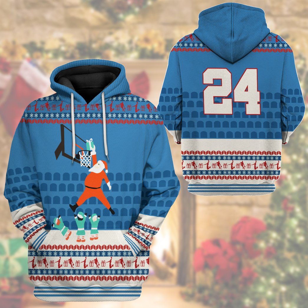  24 KB Santa Claus Basketball Christmas Ugly Sweater Custom Tshirt Hoodie Apparel