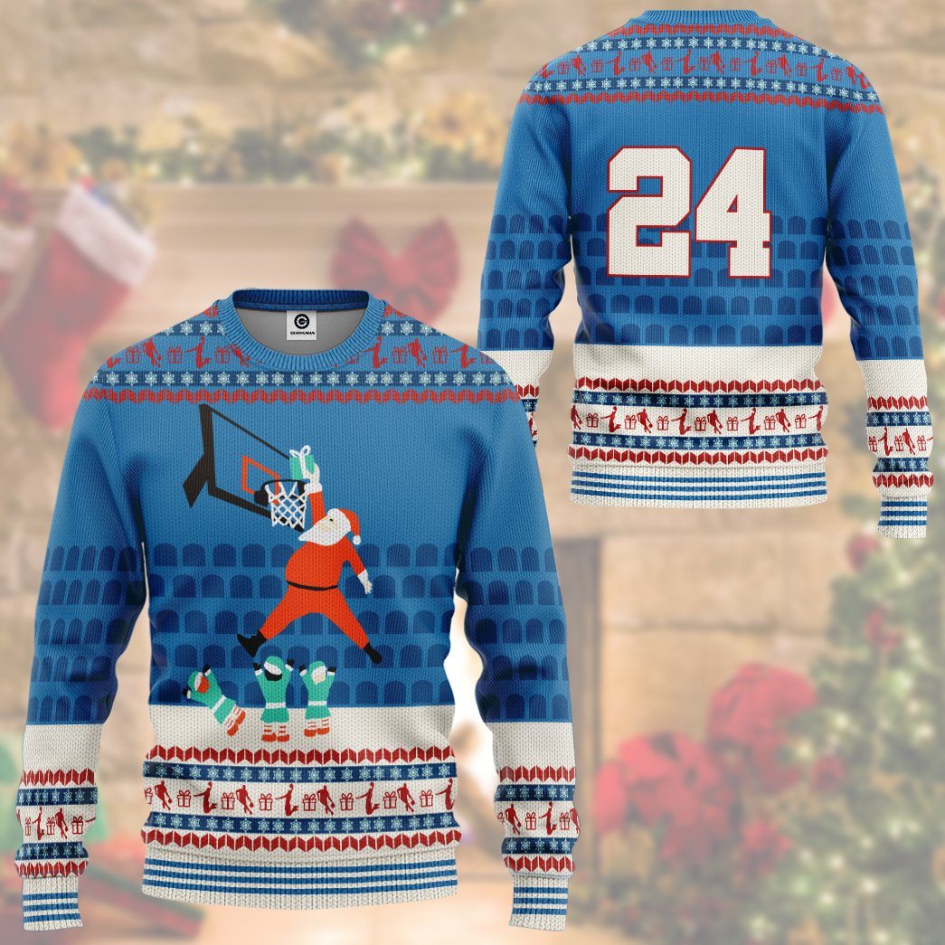  24 KB Santa Claus Basketball Christmas Ugly Sweater Custom Tshirt Hoodie Apparel