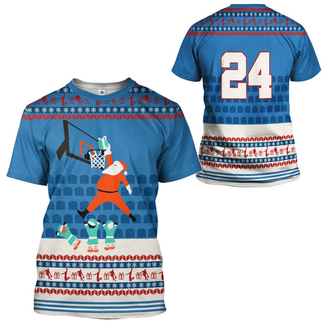  24 KB Santa Claus Basketball Christmas Ugly Sweater Custom Tshirt Hoodie Apparel