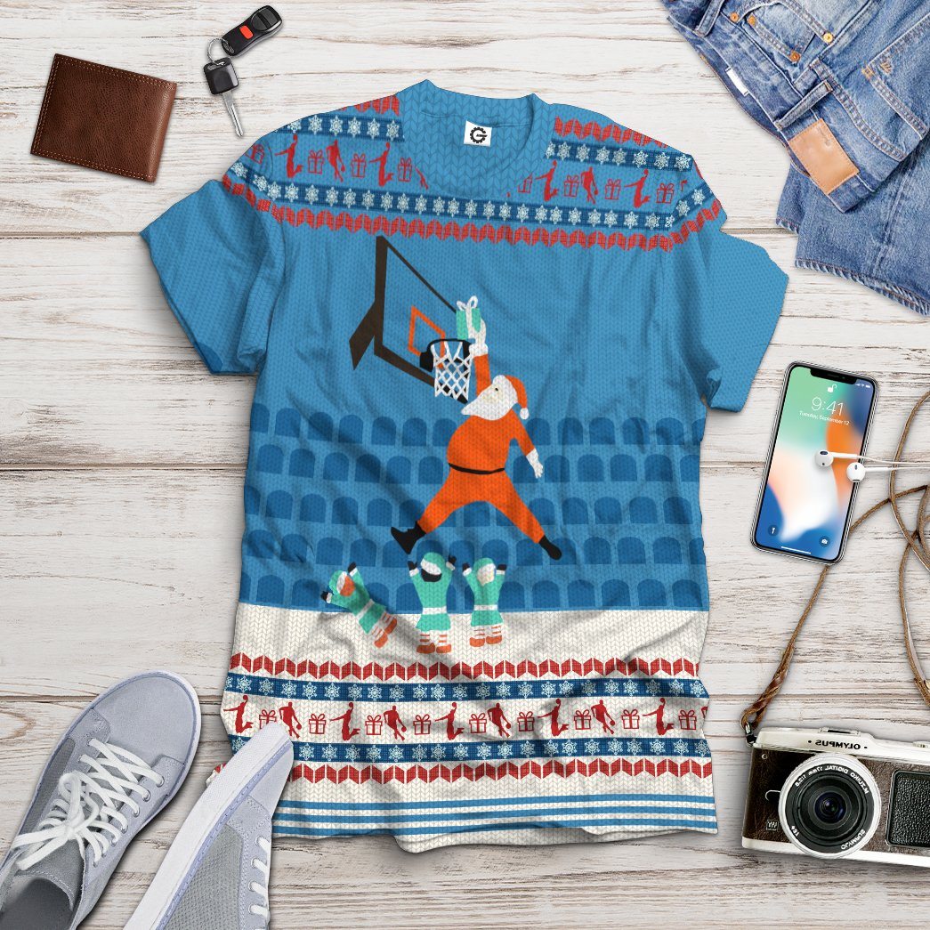  24 KB Santa Claus Basketball Christmas Ugly Sweater Custom Tshirt Hoodie Apparel