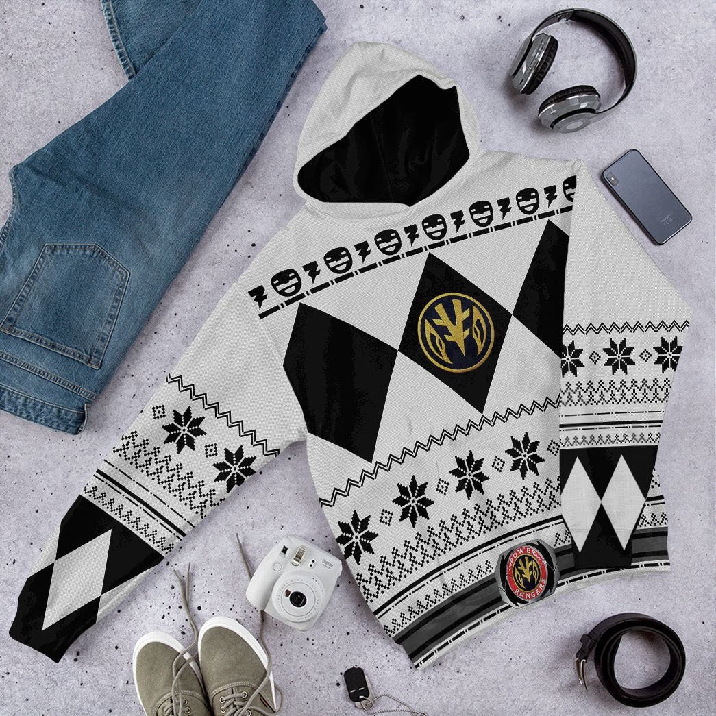  White MIGHTY MORPHIN Power Ranger Ugly Custom Tshirt Hoodie Apparel