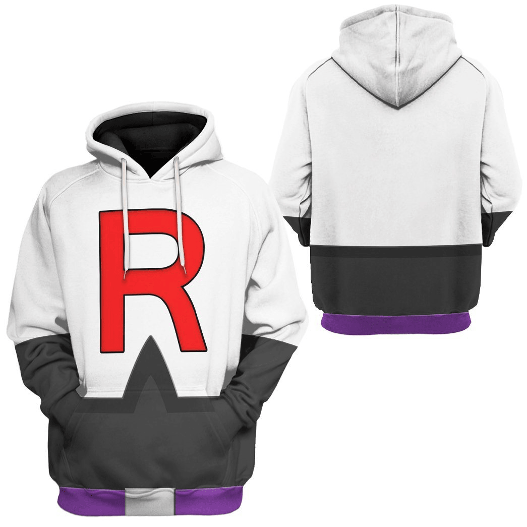 Pokemon Hoodie Rocket Team Pokemon Cosplay T-Shirt Black White Unisex Adults New Release - Trendy Gift For Men & Women