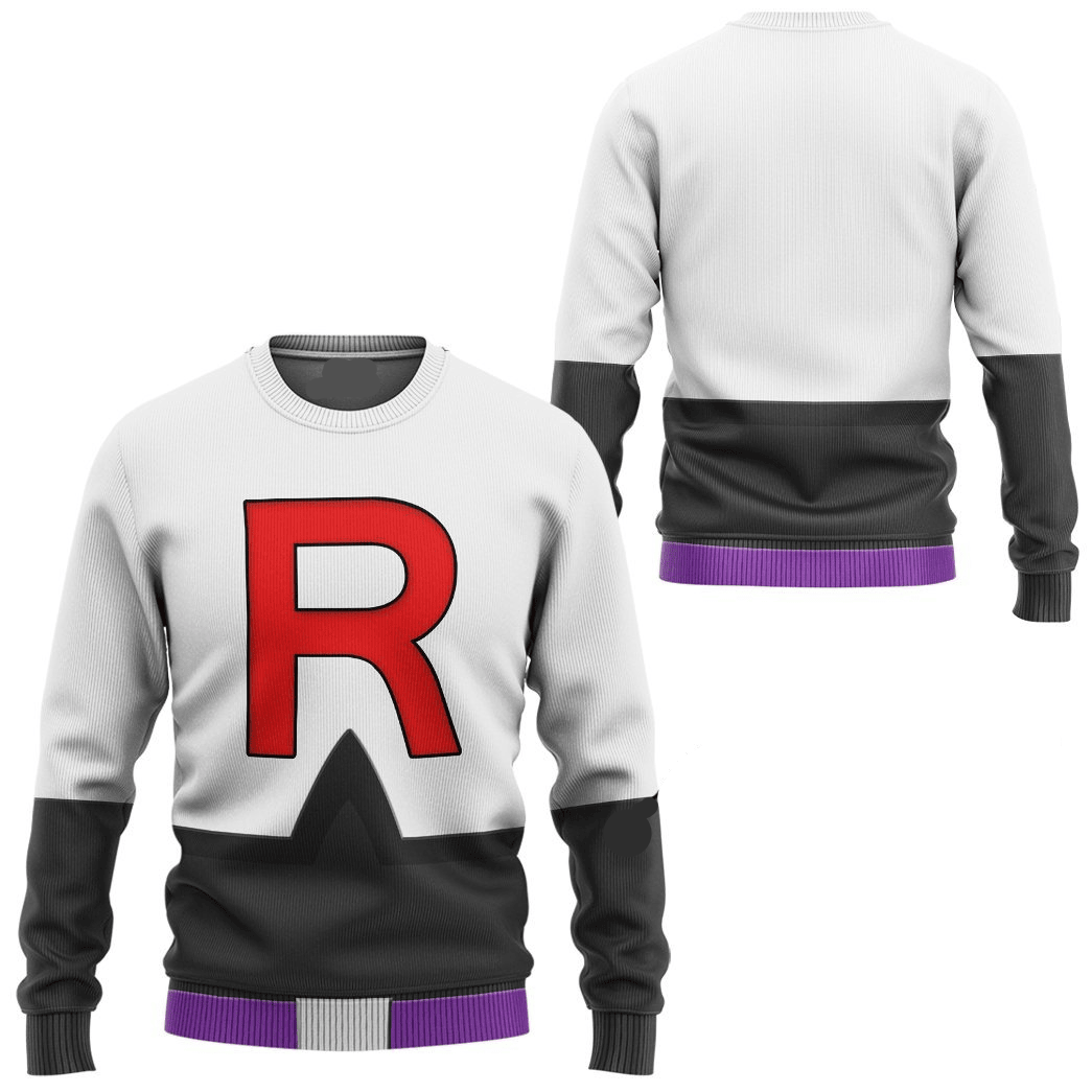 Pokemon Hoodie Rocket Team Pokemon Cosplay T-Shirt Black White Unisex Adults New Release - Trendy Gift For Men & Women