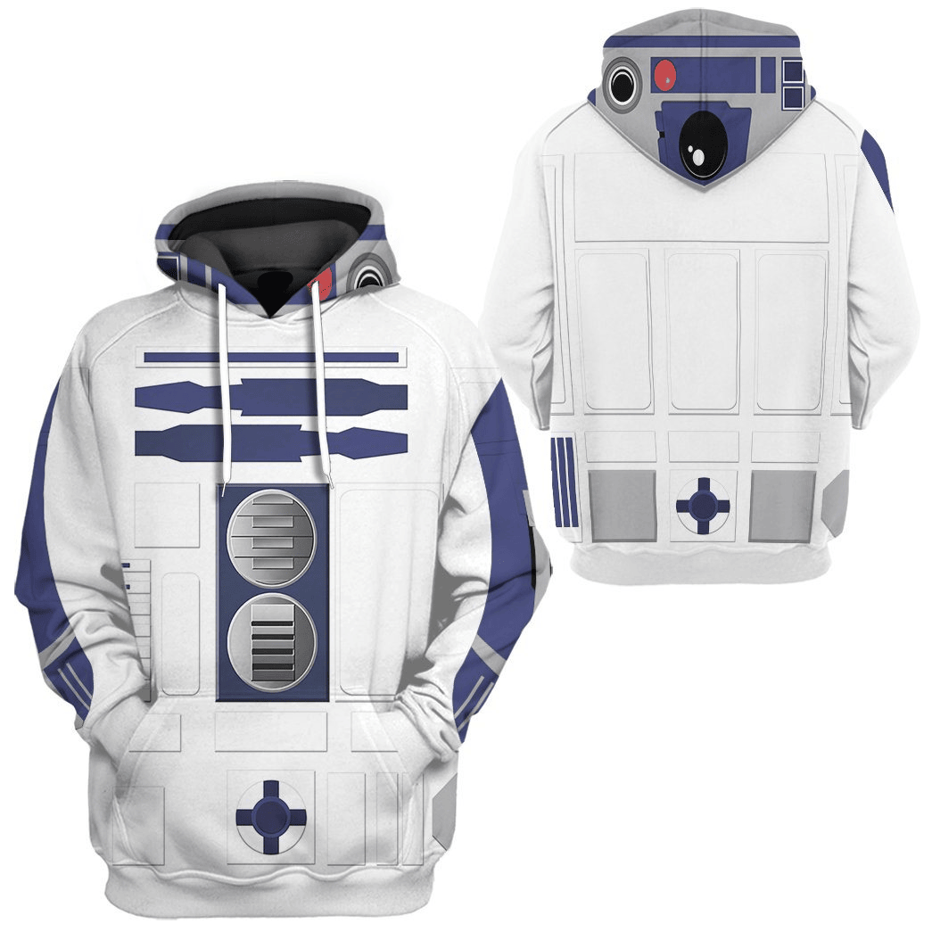 Starwars Hoodie R2 D2 Costume Starwars Cosplay T-Shirt White Blue Unisex Adults - Trendy Gift For Men & Women