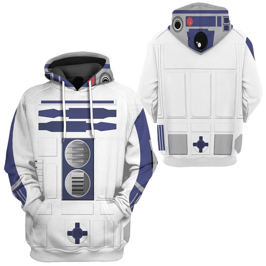 Starwars Hoodie R2 D2 Costume Starwars Cosplay T-Shirt White Blue Unisex Adults - Trendy Gift For Men & Women