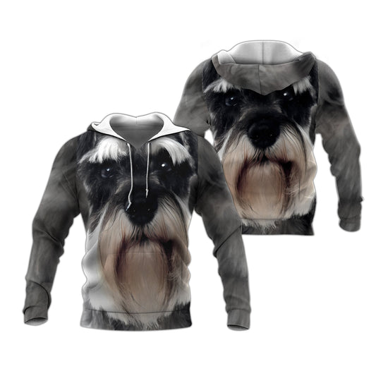Dog Hoodie Schnauzer Dog Face Hair Graphic Hoodie Gray Unisex - Cozy Hoodie For Cold Weather