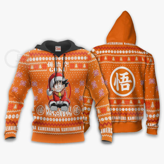  Dragon Ball Hoodie Goku Kamehameha Chrsitmas Pattern Orange Hoodie Apparel  