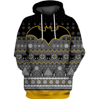 Batman Hoodie Dc Batman Symbol Penquin Christmas Pattern Hoodie Black Gray Unisex - Cozy Hoodie For Cold Weather