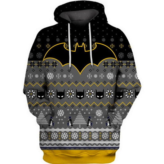Batman Hoodie Dc Batman Symbol Penquin Christmas Pattern Hoodie Black Gray Unisex - Cozy Hoodie For Cold Weather