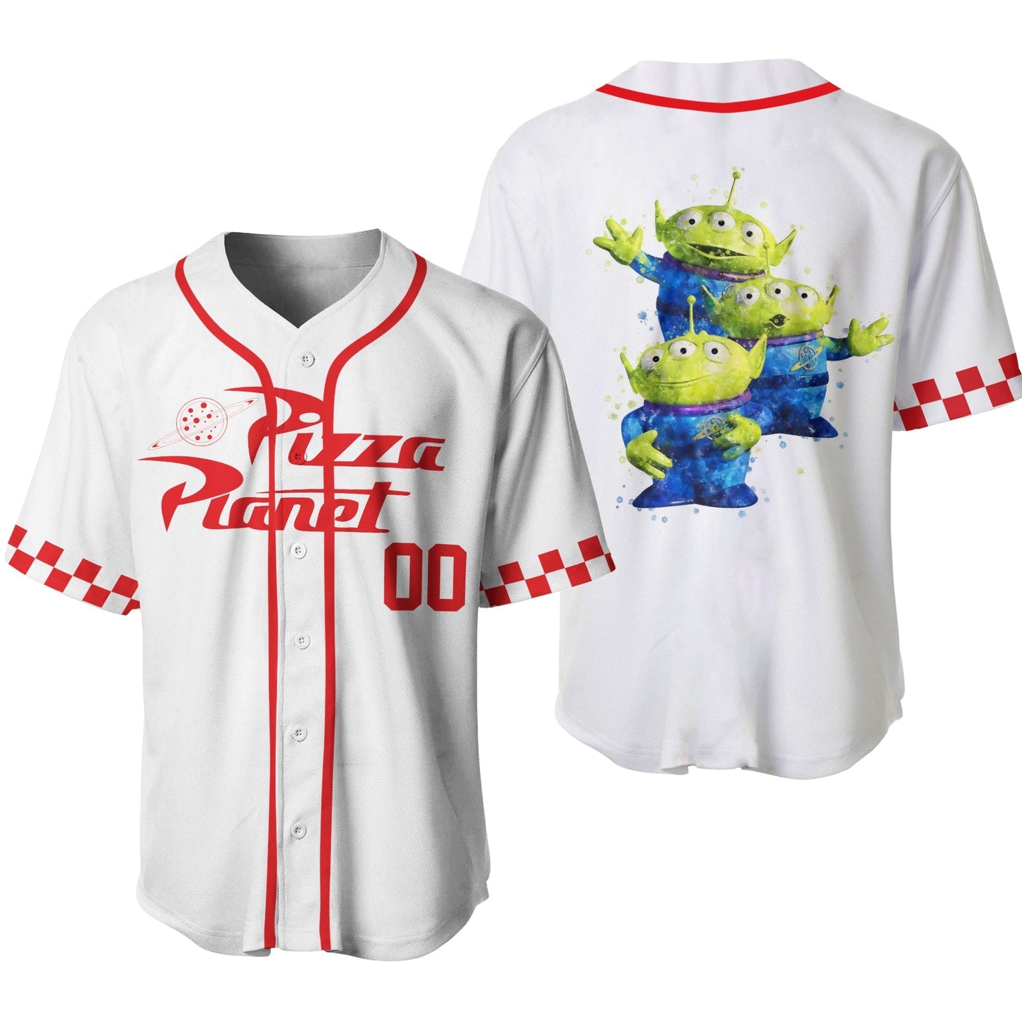 Disney Jersey Disney Toy Story Green Alien Pizza Planet Cartoon Graphic White Jersey Shirt Baseball Toy Story Baseball