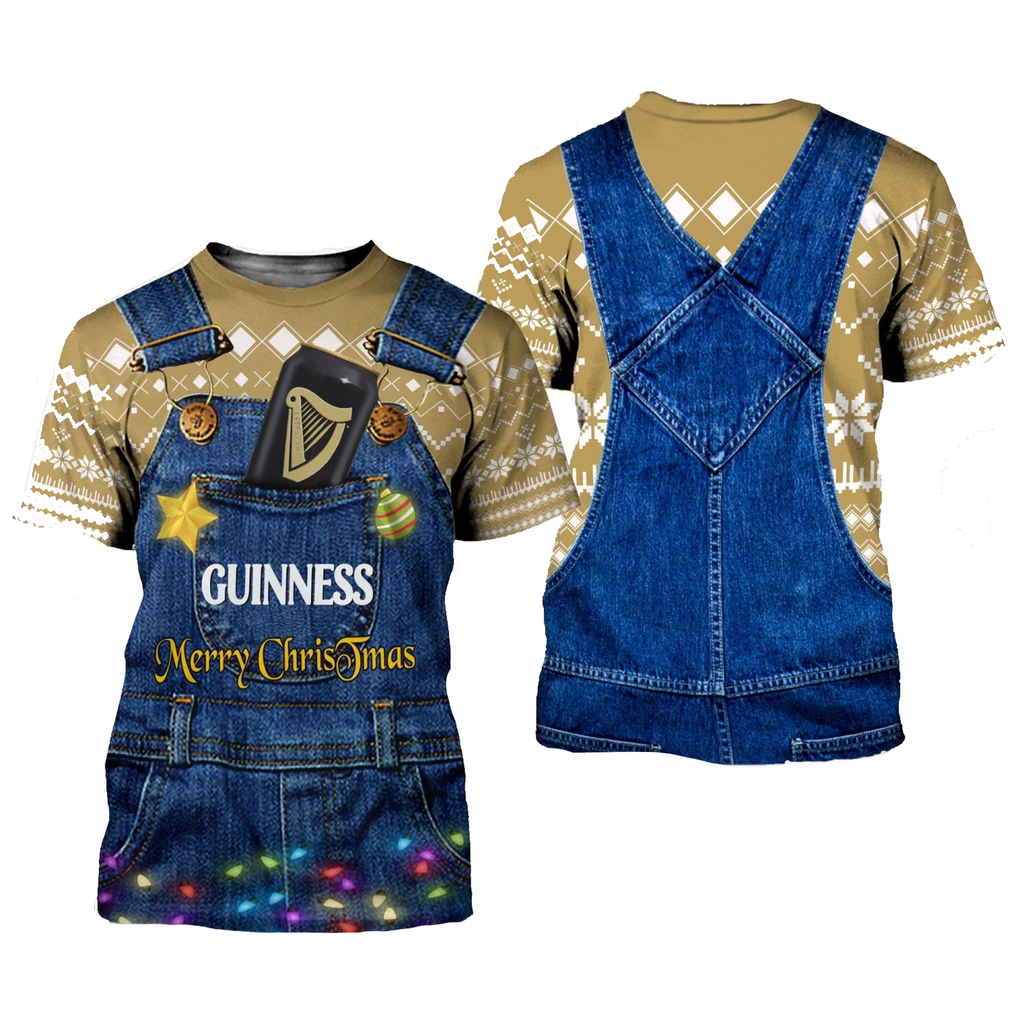 Guinness Hoodie Guinness Merry Christmas Dungarees T-Shirt Brown Blue Unisex - Trendy Gift For Men & Women