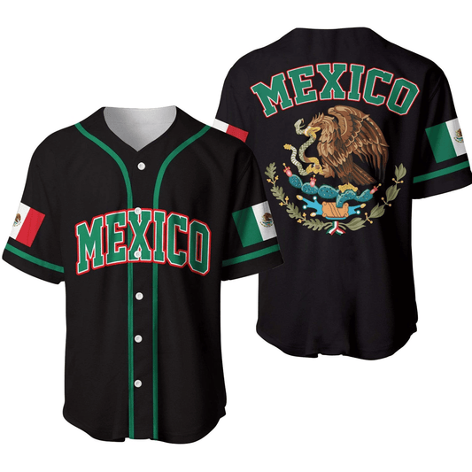 Mexican Baseball Jersey Mexican Flag Coat of Arms Eagle Jersey Shirt Black Unisex Adult New Release