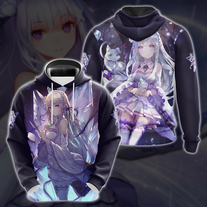 Emilia Re:Zero All Over Print T-shirt Tank Top Zip Hoodie Pullover Hoodie