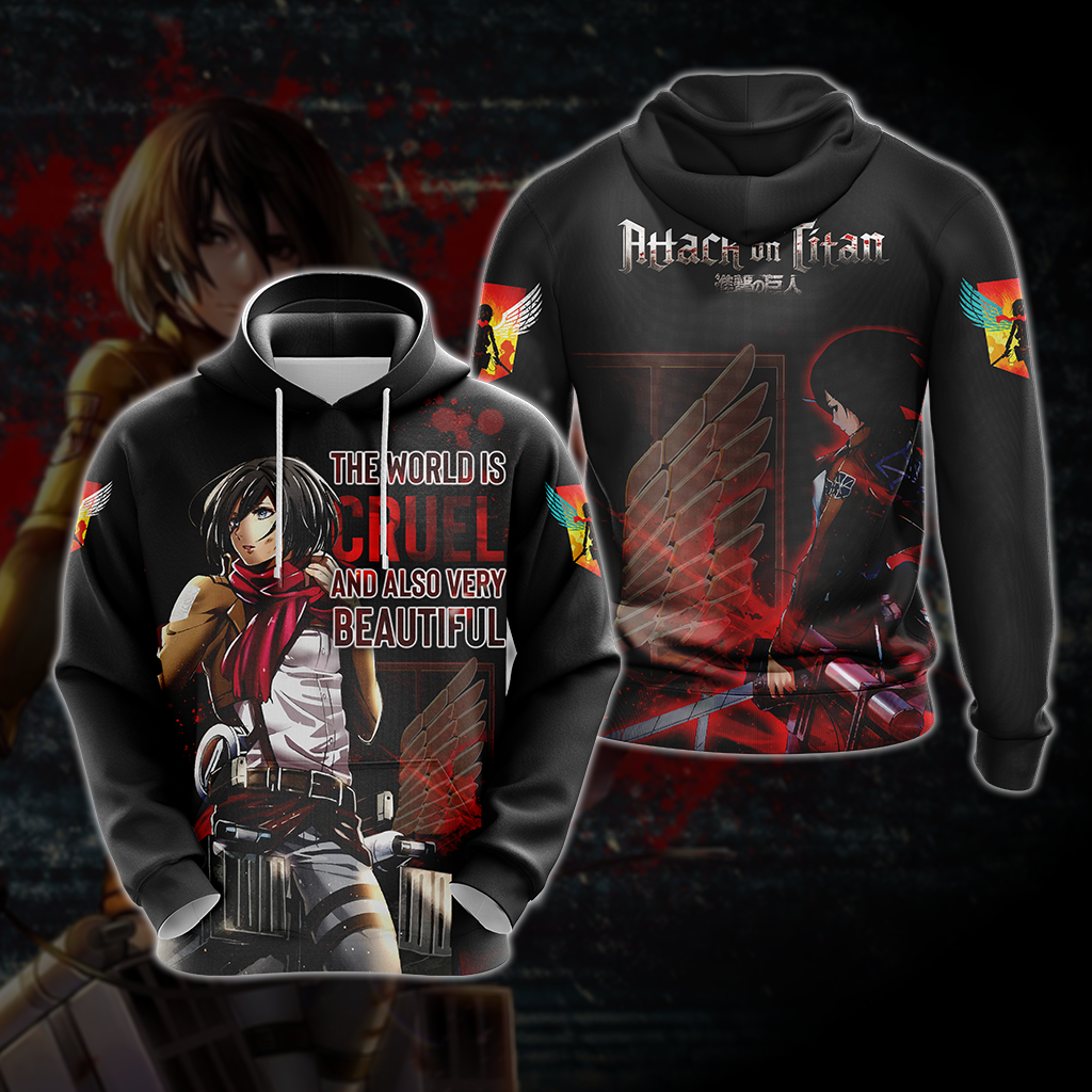 The World Is Cruel and Also Very Beautiful Mikasa Attack On Titan Anime T-shirt Zip Hoodie Pullover Hoodie