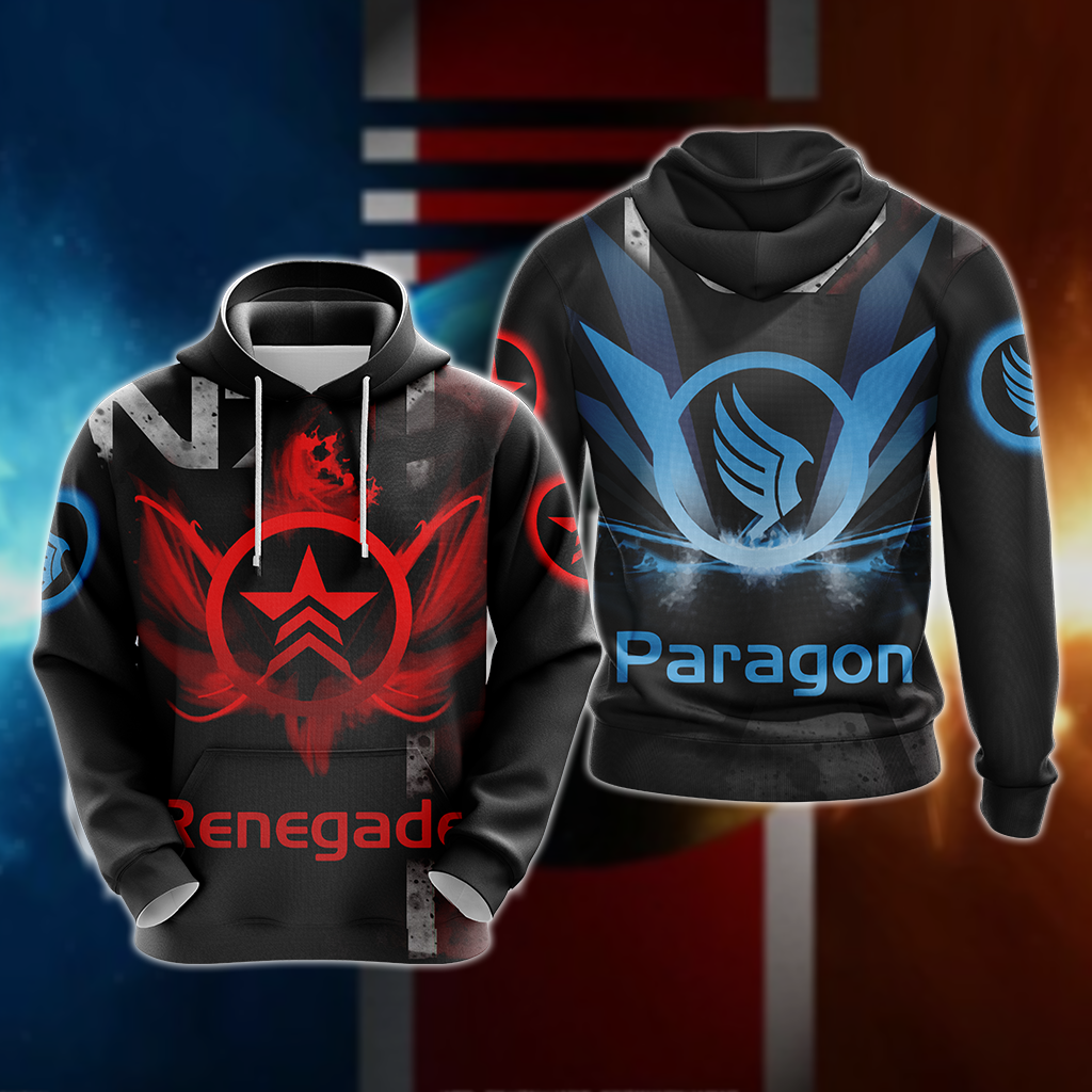 Mass Effect Paragon and Renegade symbol Unisex 3D T-shirt Zip Hoodie Pullover Hoodie