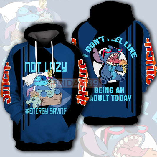 Stitch T-shirt Stitch Not Lazy Energy Saving 3D Print T-shirt Funny Cute DN Hoodie Sweater Tank