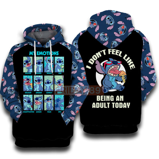 Stitch T-shirt Stitch Emotions Hoodie I Don't Feel Like Being An  Today Stitch T Shirt Cute DN Hoodie Sweater Tank