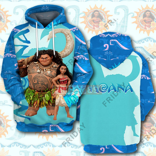  DN T-shirt Moana Maui Teal Tribal Pattern 3D Print T-shirt Hoodie 