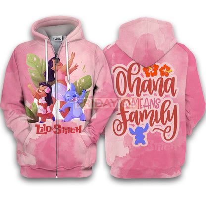  Lilo & Stitch T-shirt Ohana Means Family Pink T-shirt Hoodie 