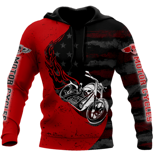 Motorcycle Hoodie Motorcycle American Flag Graphic T-Shirt Black Red Unisex - Trendy Gift For Men & Women