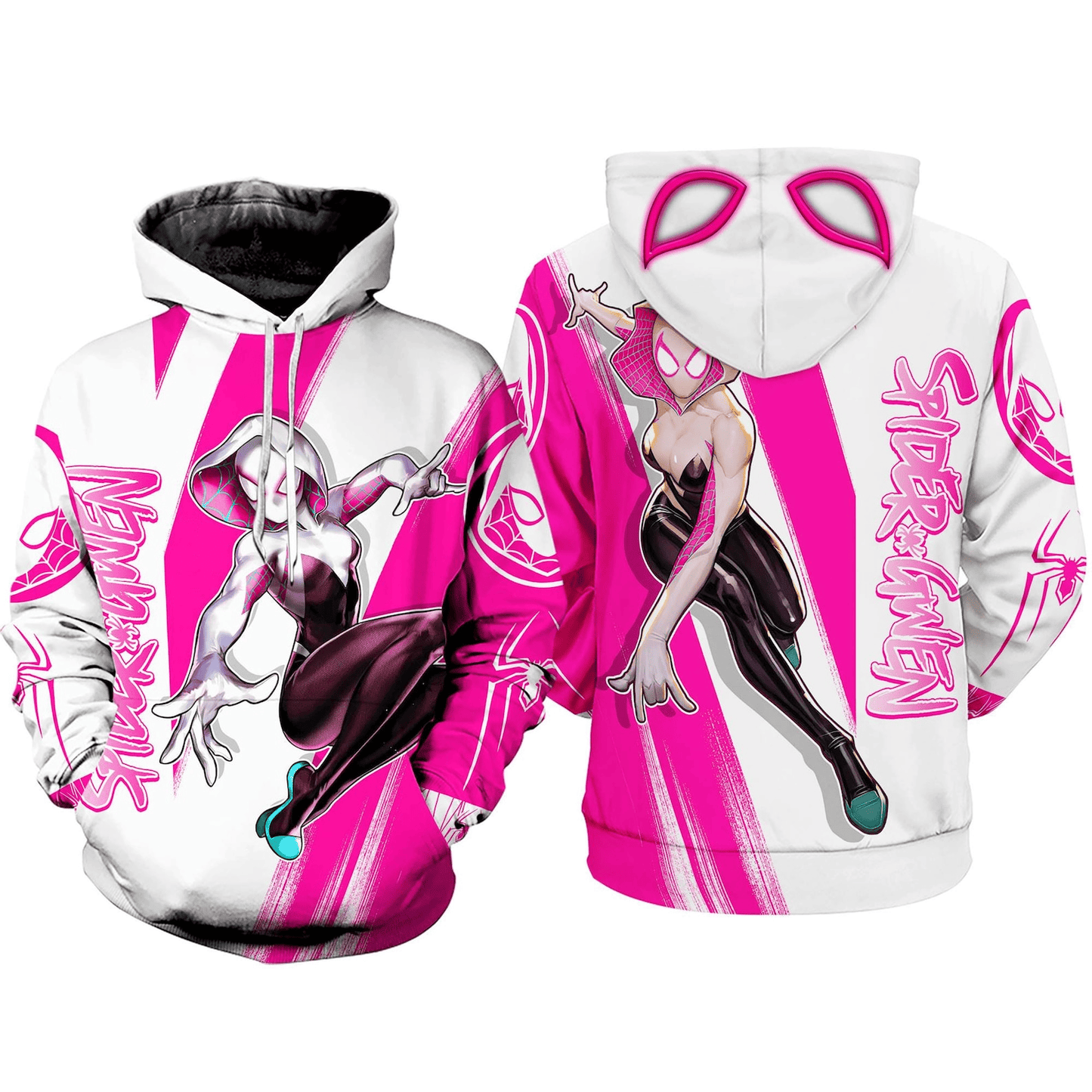 Spiderman Hoodie Marvel Gwen Stacy Spider Gwen Graphic Hoodie White Pink Unisex - Cozy Hoodie For Cold Weather
