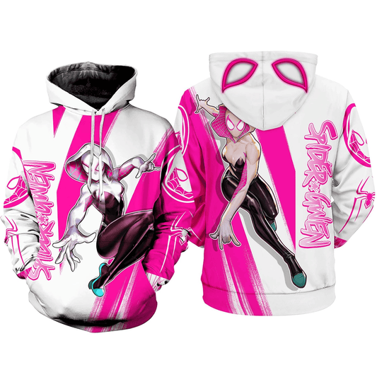 Spiderman Hoodie Marvel Gwen Stacy Spider Gwen Graphic Hoodie White Pink Unisex - Cozy Hoodie For Cold Weather