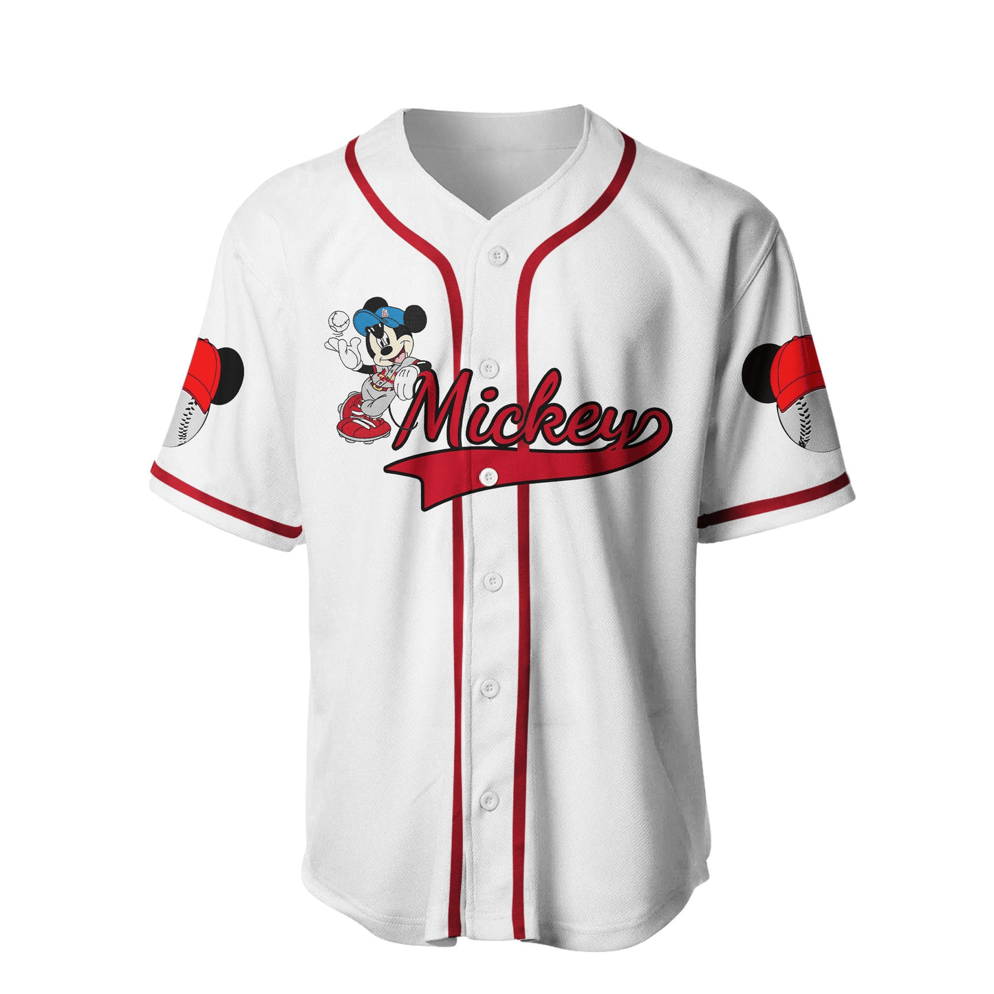 Disney Jersey Mickey Mouse Playing As Designated Hitter Graphic White Red Jersey Shirt Disney Baseball Mickey Baseball