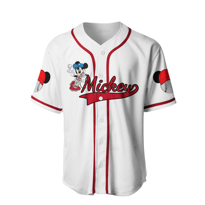 Disney Jersey Mickey Mouse Playing As Designated Hitter Graphic White Red Jersey Shirt Disney Baseball Mickey Baseball