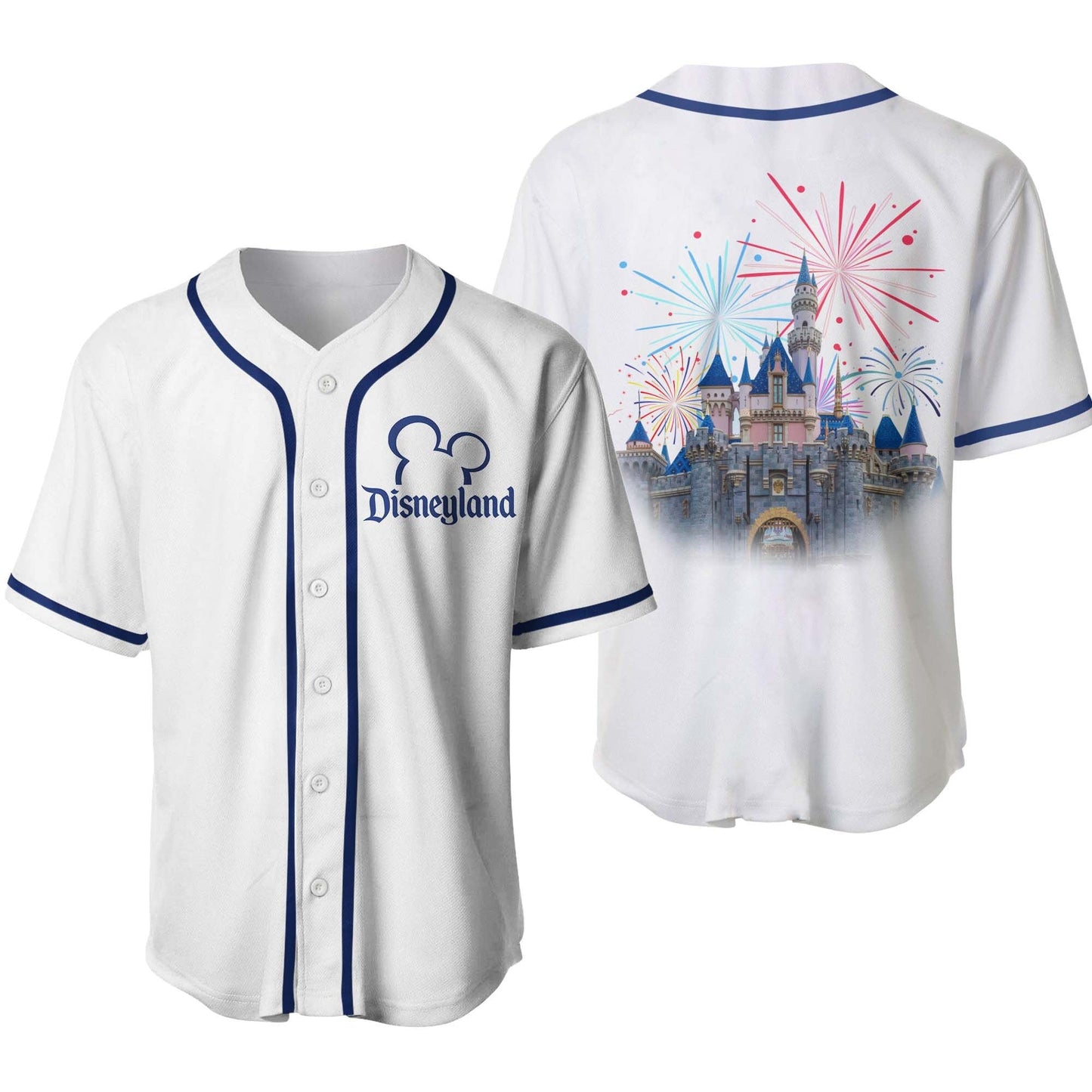 Disney Jersey Disneyland Magic Kingdom Castle Fireworks Graphic White Jersey Shirt Disney Baseball Disneyland Baseball