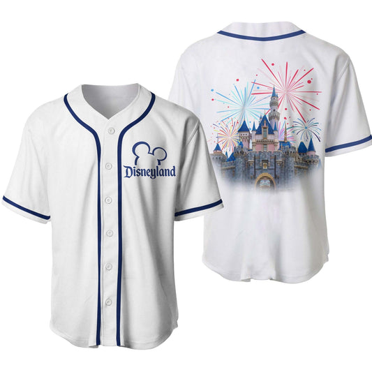 Disney Jersey Disneyland Magic Kingdom Castle Fireworks Graphic White Jersey Shirt Disney Baseball Disneyland Baseball