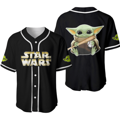 Star Wars Jersey Star Wars Baby Yoda Playing Sport Hitter Green Black Jersey Shirt Baseball Baby Yoda Baseball