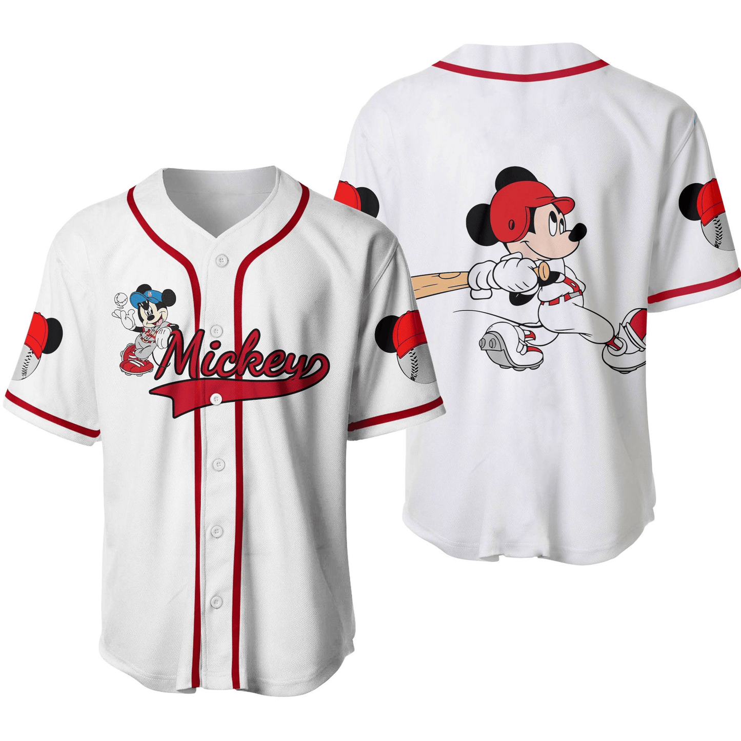 Disney Jersey Mickey Mouse Playing As Designated Hitter Graphic White Red Jersey Shirt Disney Baseball Mickey Baseball