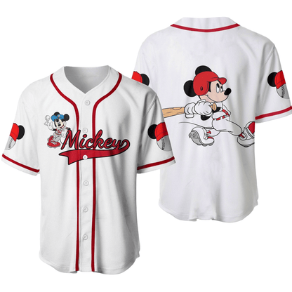 Disney Jersey Mickey Mouse Playing As Designated Hitter Graphic White Red Jersey Shirt Disney Baseball Mickey Baseball