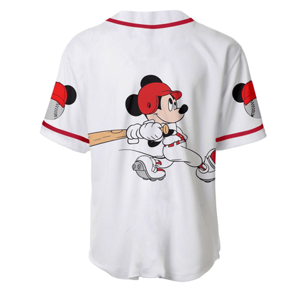 Disney Jersey Mickey Mouse Playing As Designated Hitter Graphic White Red Jersey Shirt Disney Baseball Mickey Baseball