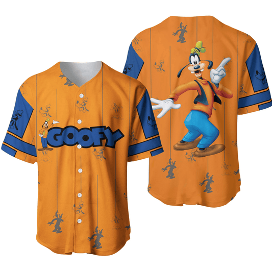 Disney Jersey Disney Goofy Dog Character Graphic Orange Blue Jersey Shirt Baseball Goofy Baseball