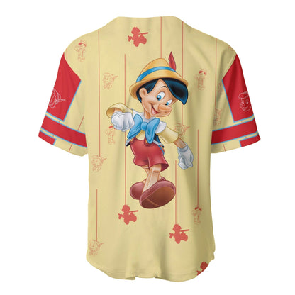 Disney Jersey Pinocchio the Wooden Boy Pattern Yellow Red Jersey Shirt Pinocchio Baseball