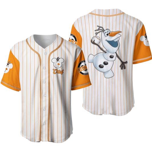Disney Jersey Disney Olaf Playing Sport As Pitcher Graphic White Orange Stripes Jersey Shirt Baseball Frozen Baseball