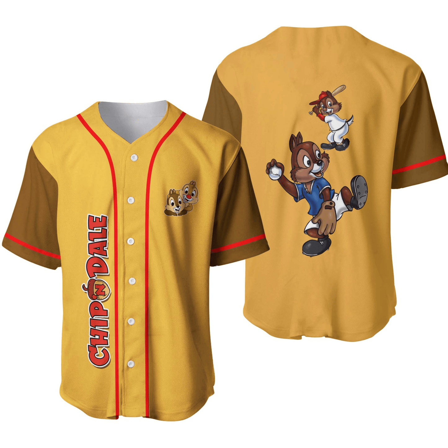 Disney Jersey Disney Chip N Dale Playing Sport Graphic Yellow Brown Jersey Shirt Baseball Chip N Dale Baseball