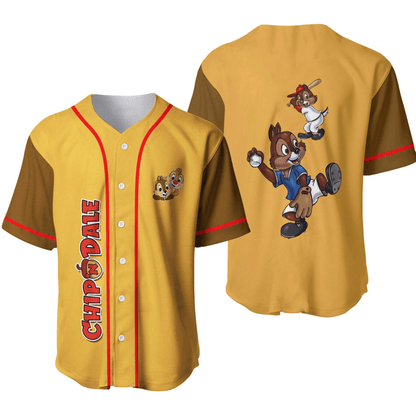 Disney Jersey Disney Chip N Dale Playing Sport Graphic Yellow Brown Jersey Shirt Baseball Chip N Dale Baseball