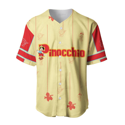 Disney Jersey Pinocchio the Wooden Boy Pattern Yellow Red Jersey Shirt Pinocchio Baseball