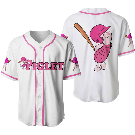 Winnie the Pooh Jersey Disney Winnie the Pooh Cute Hitter Piglet Pink White Jersey Shirt Baseball Disney Baseball