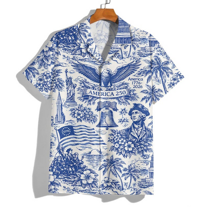U.S. 250th Anniversary Hawaiian Shirt, America 250 Years of Freedom Button Down Shirt, Patriotic Vacation Outfit