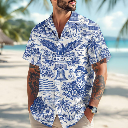 U.S. 250th Anniversary Hawaiian Shirt, America 250 Years of Freedom Button Down Shirt, Patriotic Vacation Outfit
