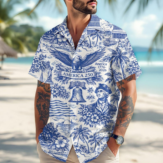 U.S. 250th Anniversary Hawaiian Shirt, America 250 Years of Freedom Button Down Shirt, Patriotic Vacation Outfit