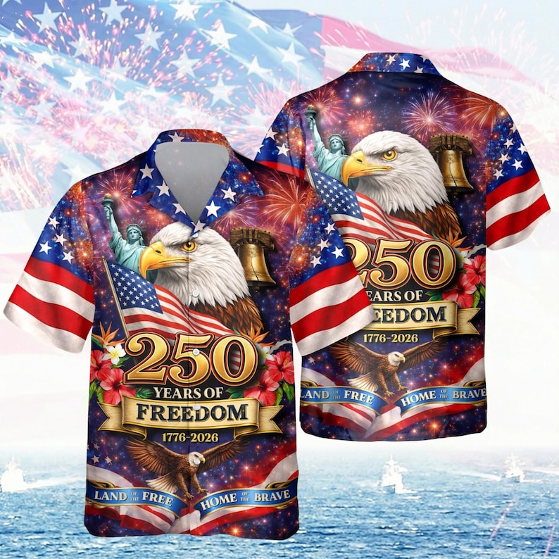 Men’s 1776 2026 Independence Day Hawaiian Shirt, Bald Eagle American Flag Fireworks Graphic, Patriotic Party Apparel